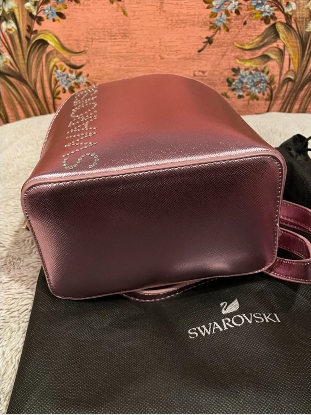 Swarovski Metallic Rose Pink Mini Backpack with Crystal Logo LIKE NEW